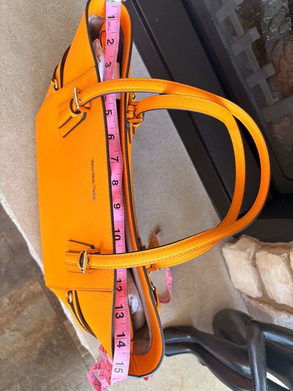 Michael Kors Bright Yellow-Orange Voyager Leather Tote - Picture 6 of 8